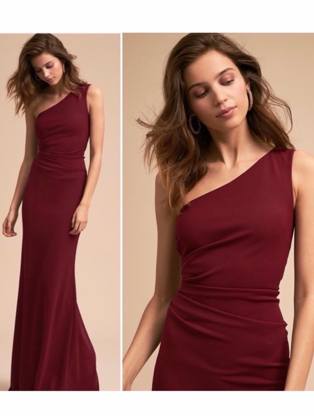 Katie May Gwyneth Dress Bordeaux Burgundy One Shoulder Gown Size 8 BHLDN